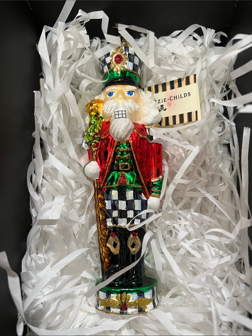 MacKenzie-Childs Red, Green, Black & White Nutcracker Ornament